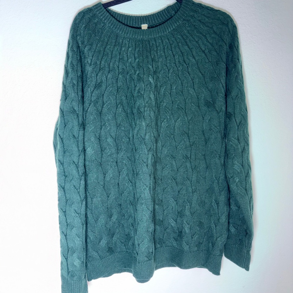 Askdeer Cable Knit Sweater XL Green NEW Crew Neck Long Sleeve Pullover